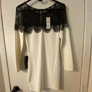 White and black lace bebe dress